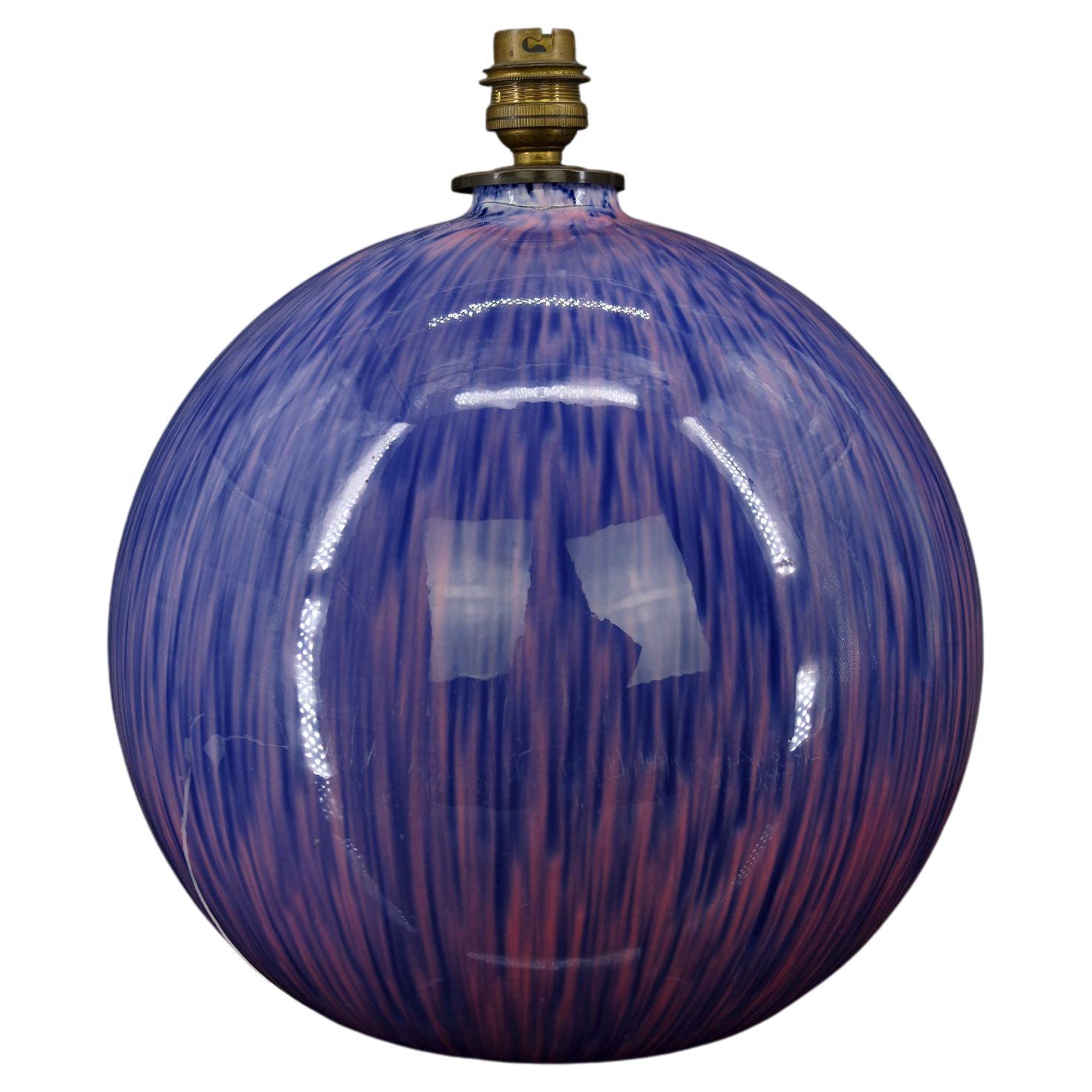 Purple enamel ceramic ball lamp, Art Deco, Circa 1925 For Sale