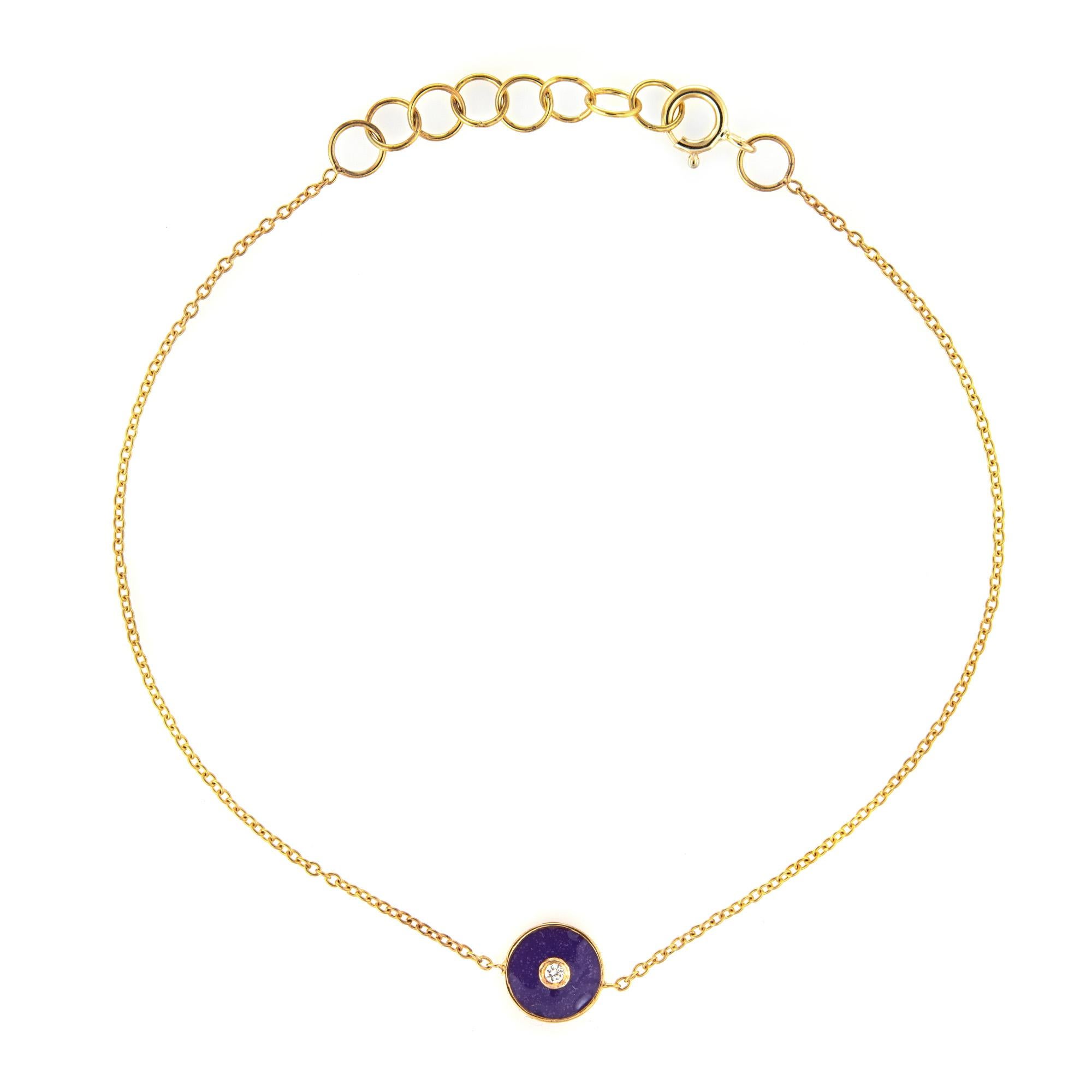 Contemporary Purple Enamel Diamond Bracelet 14k Yellow Gold Adjustable Length For Sale