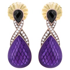 Orecchini a goccia con smalto viola Diamanti e onice Placcati in oro 18 carati