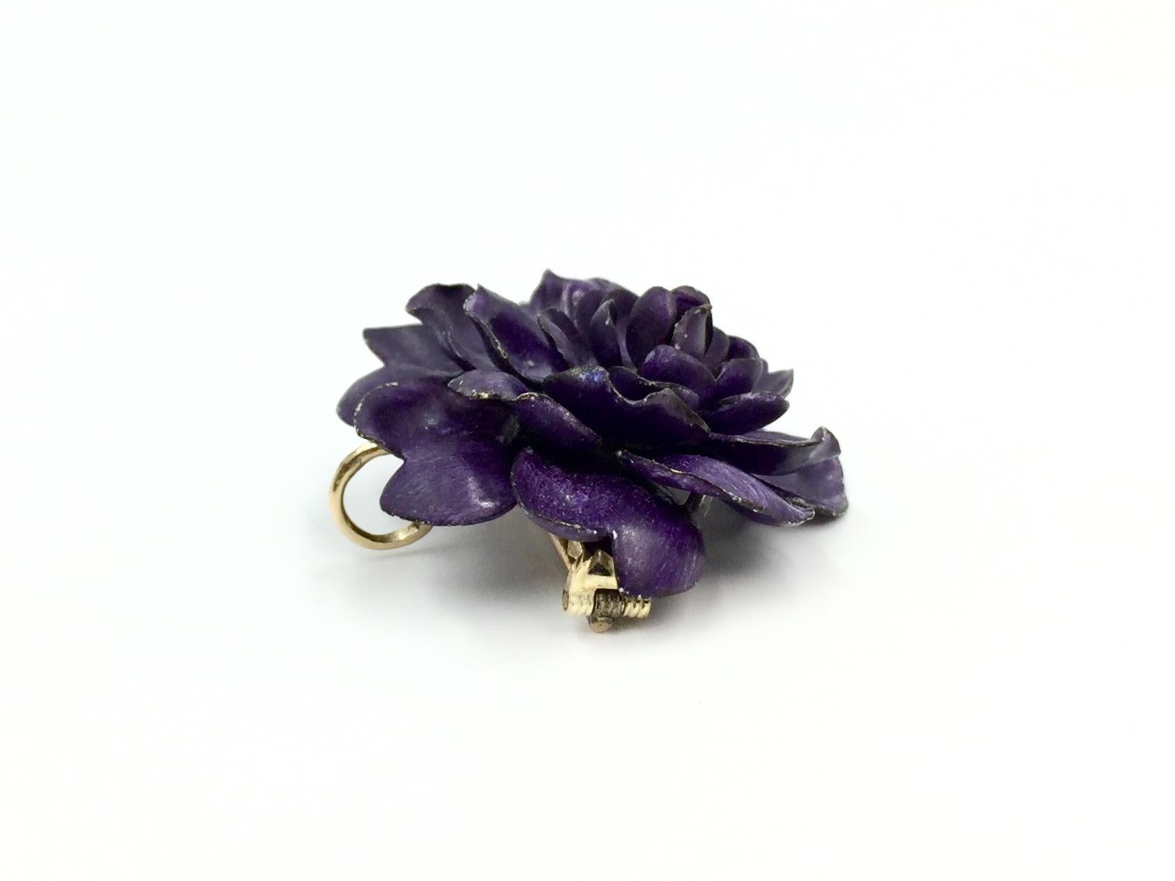 Romantic Purple Enamel Flower and Diamond Pendant Brooch, circa 1935