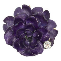Vintage Purple Enamel Flower and Diamond Pendant Brooch, circa 1935