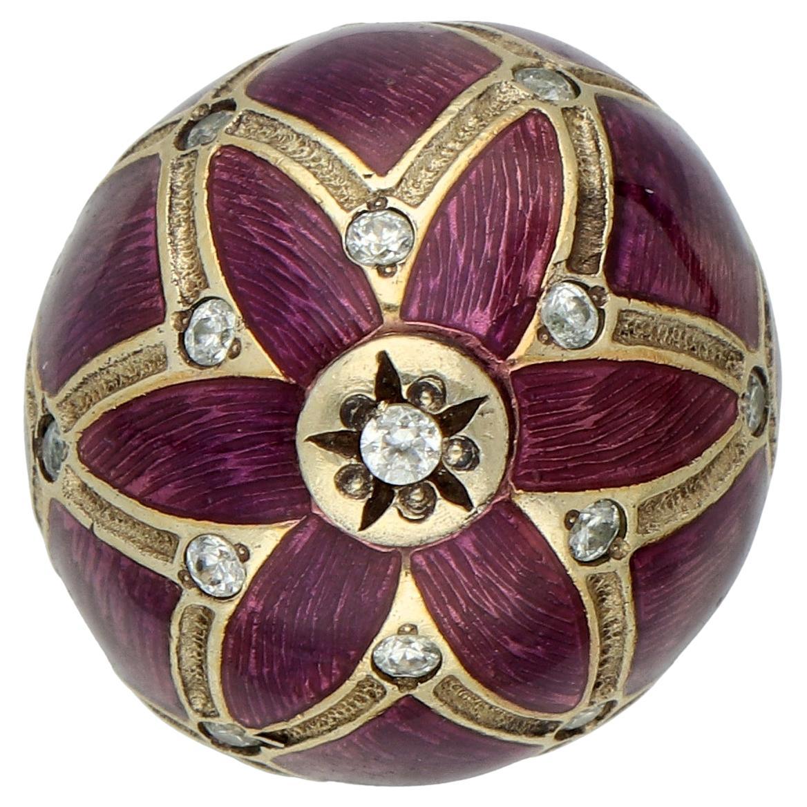 Purple Enameled Guilloche and Gold Egg Pendant with Zirconia In Good Condition For Sale In Rotterdam, NL