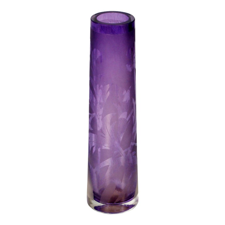Purple Engraved Vase, Carlo Scarpa Style, Sommerso Murano Glass For Sale