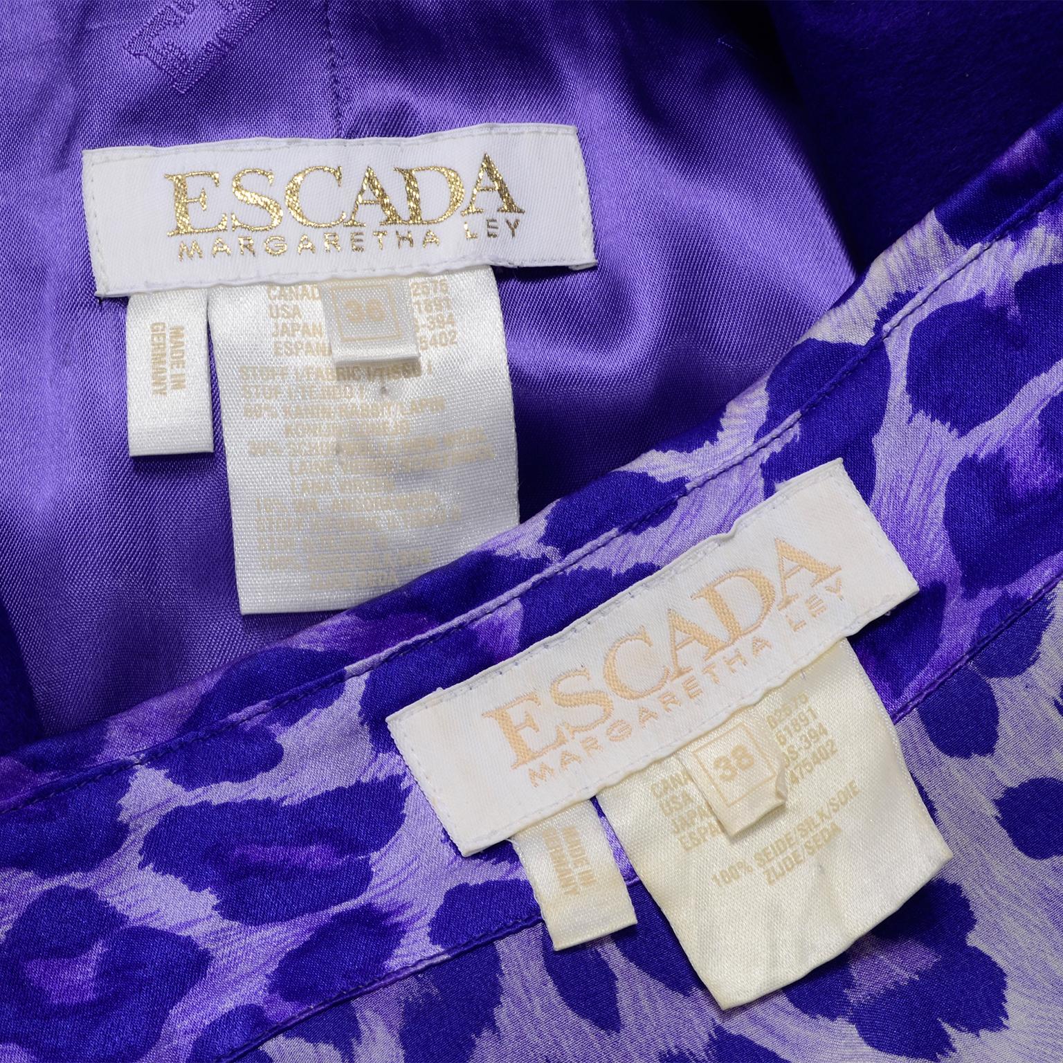 Purple Escada Rabbit Fur Blazer & Animal Print Silk Blouse & Pocket Square  4