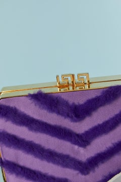 Purple fabric and fur evening bag with gold metal hardware Versace