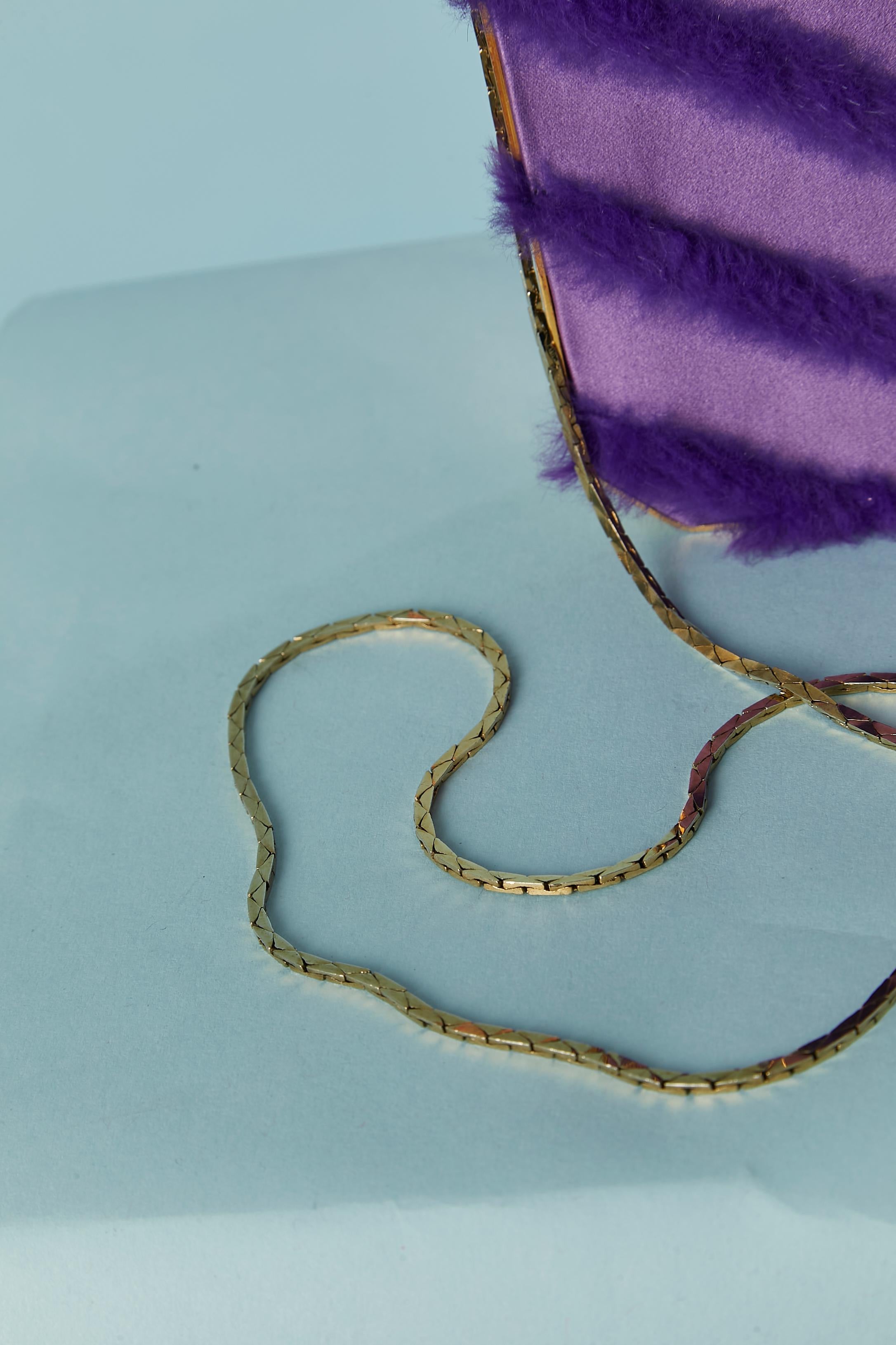 Purple fabric and fur evening bag with gold metal hardware Versace In Excellent Condition For Sale In Saint-Ouen-Sur-Seine, FR
