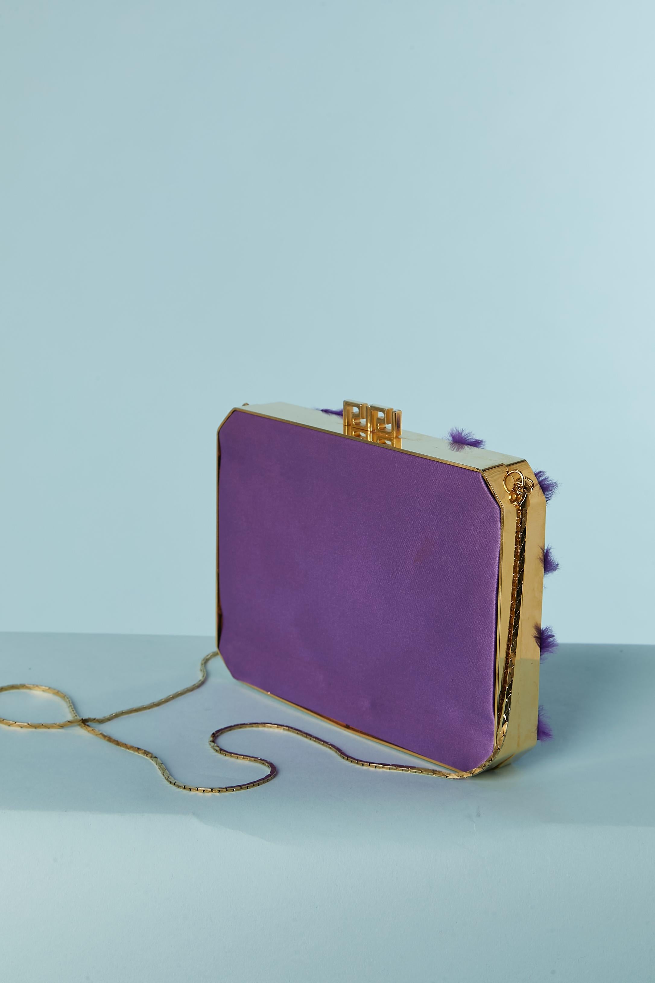 Women's Purple fabric and fur evening bag with gold metal hardware Versace For Sale