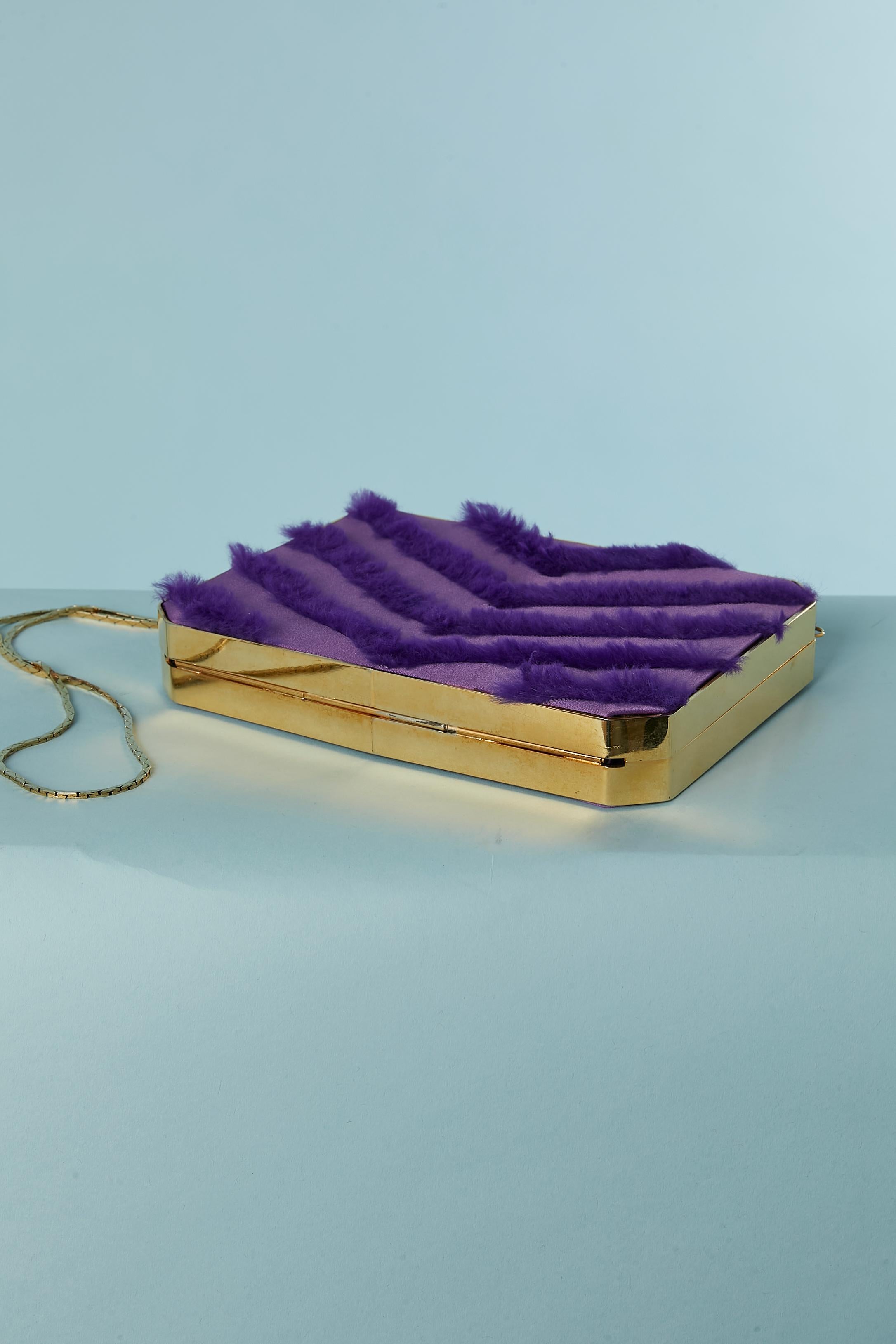 Purple fabric and fur evening bag with gold metal hardware Versace For Sale 1