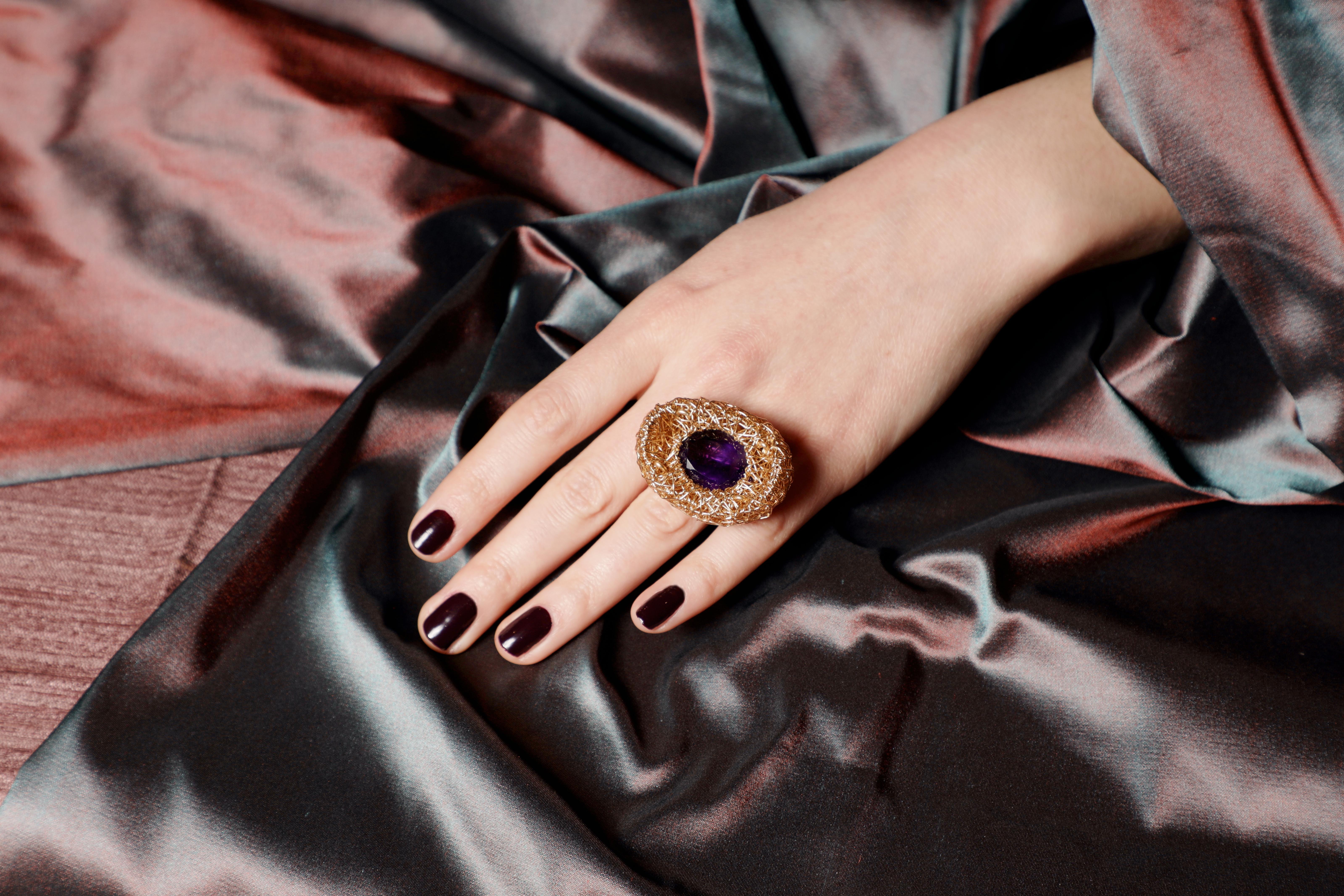 Purple Faceted Oval Amethyst 14kt Gold F Cocktail Statement Ring by the Artist 4