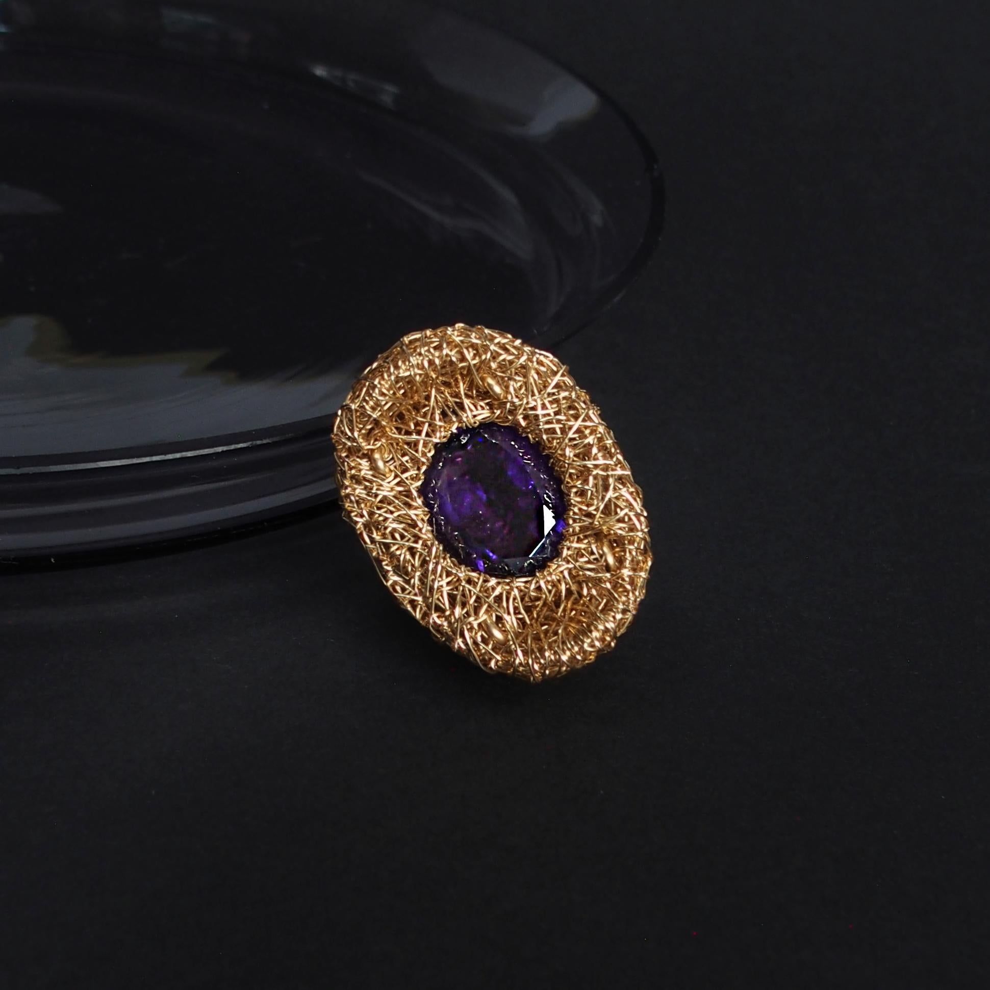 Contemporary Purple Faceted Oval Amethyst 14kt Gold F Cocktail Statement Ring by the Artist