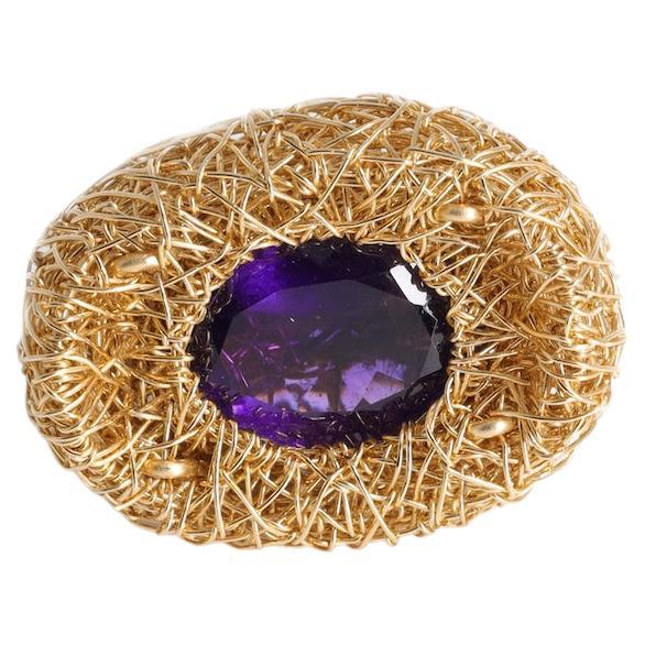 Purple Faceted Oval Amethyst 14kt Gold F Cocktail Statement Ring by the Artist