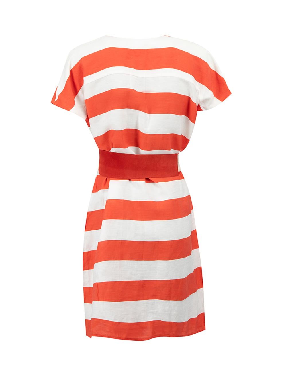 Armani Collezioni Red & White Striped Belted Mini Dress Size M In Good Condition In London, GB
