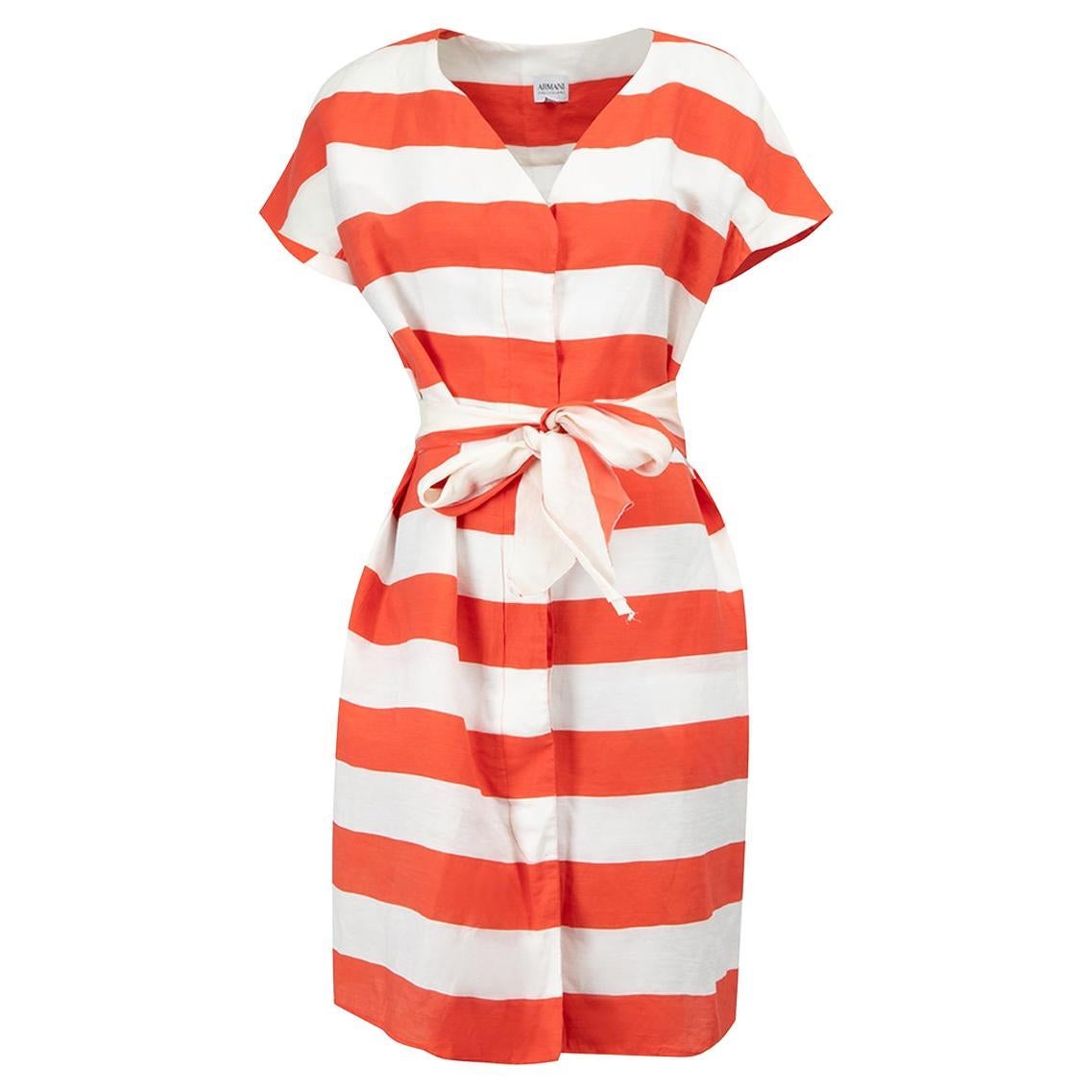 Armani Collezioni Red & White Striped Belted Mini Dress Size M