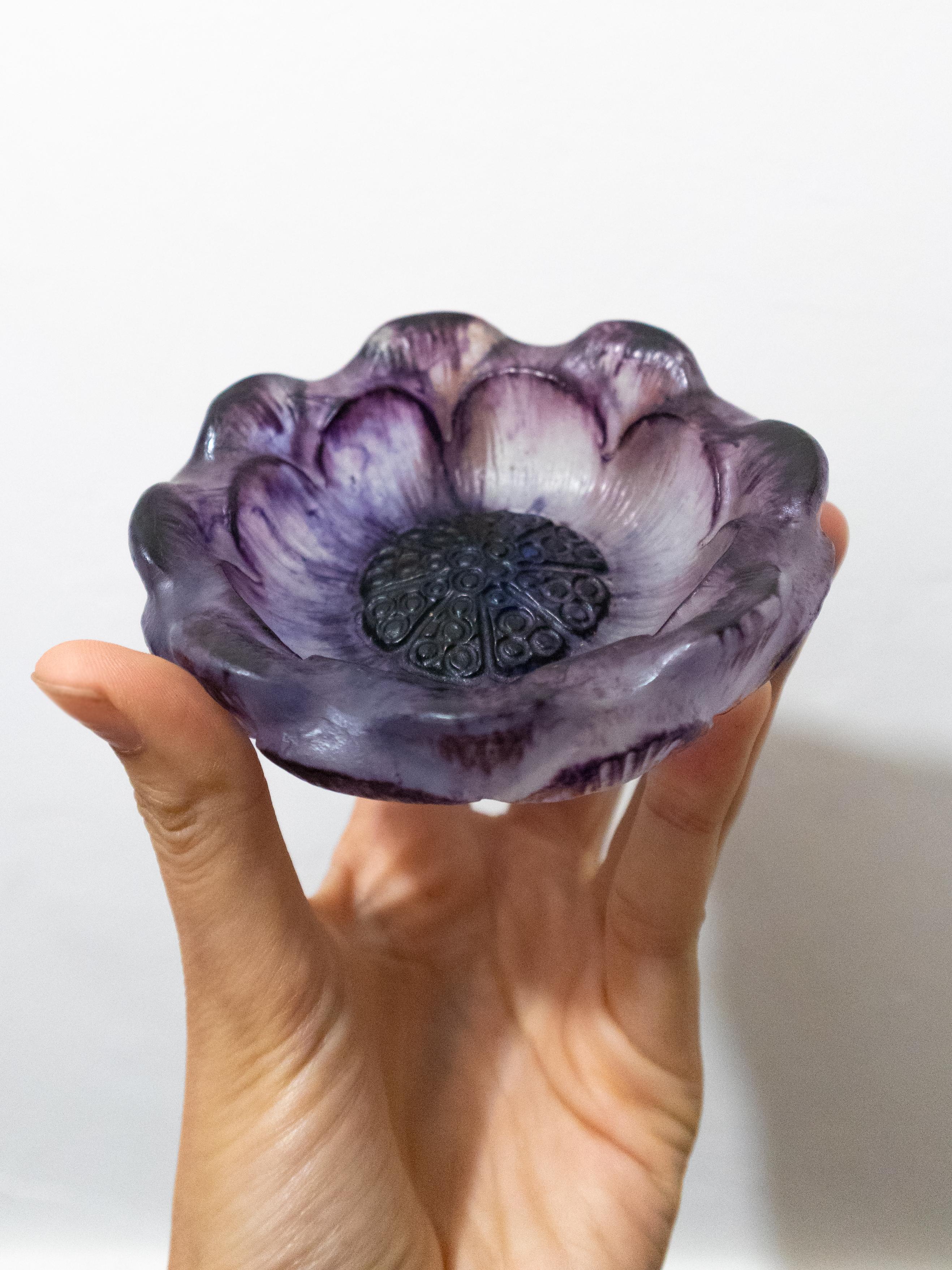 Purple Flower Glass Bowl by Gabriel Argy Rousseau, 1924 For Sale 3