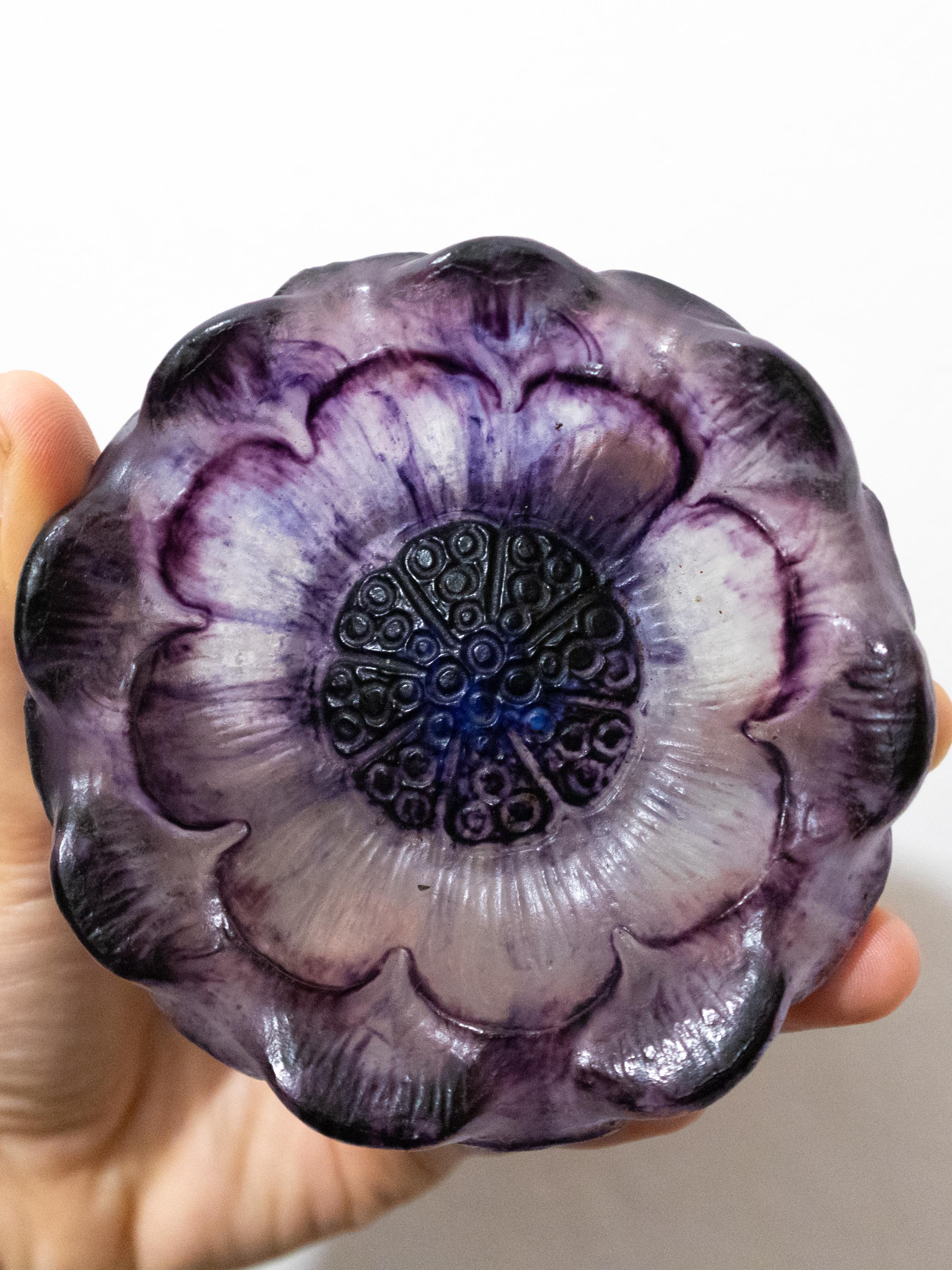 Purple Flower Glass Bowl by Gabriel Argy Rousseau, 1924 For Sale 4