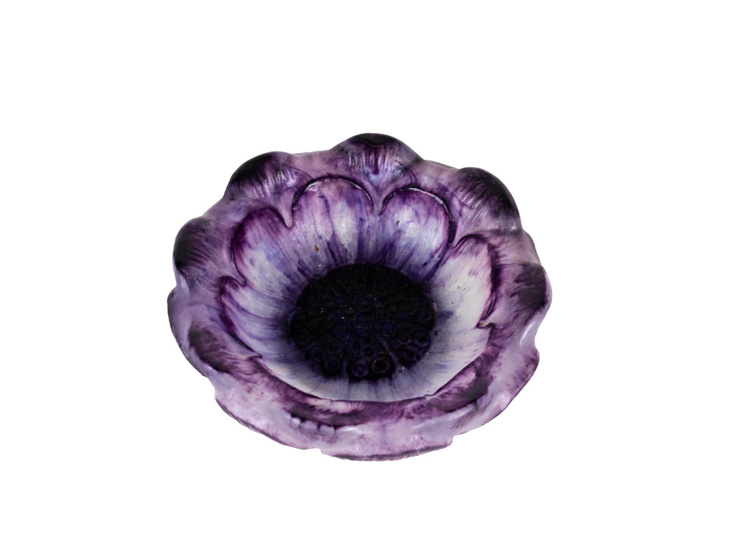French Purple Flower Glass Bowl by Gabriel Argy Rousseau, 1924 For Sale