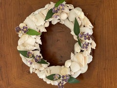 Purple Flowers Sea Shell Mirror Frame or Wreath