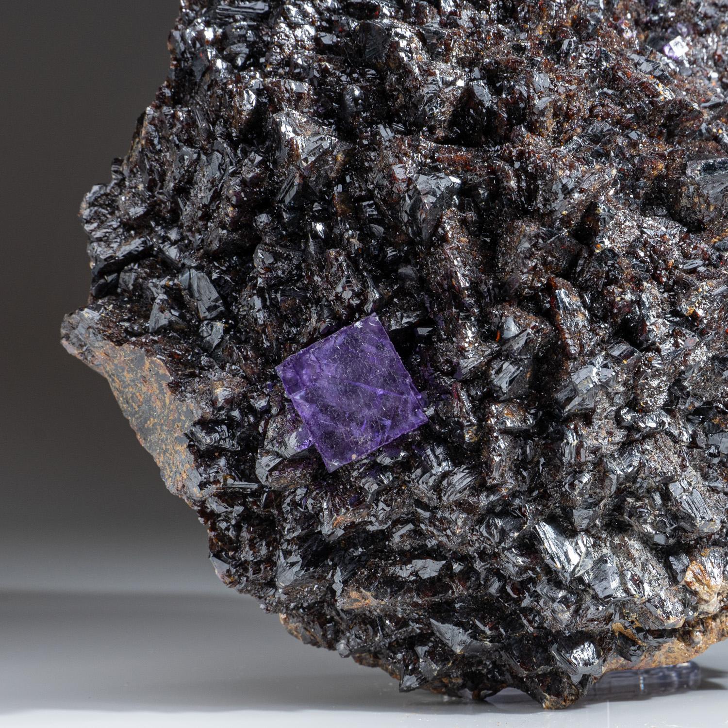 Contemporary Purple Fluorite Crystals on Sphalerite from Elmwood Mine, Carthage, Smith County For Sale
