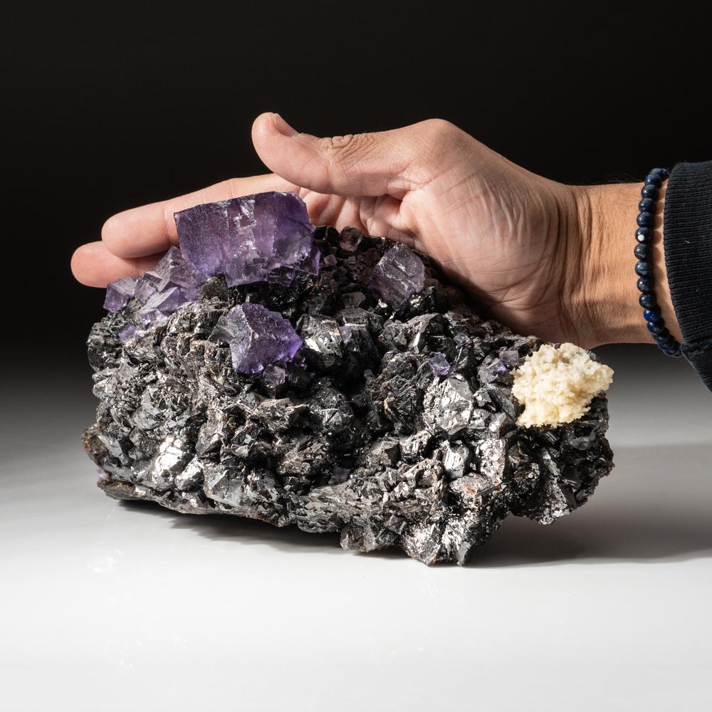 XXIe siècle et contemporain Cristaux de fluorine pourpre sur sphalérite provenant de la mine Elmwoods, Carthage, Smith County en vente