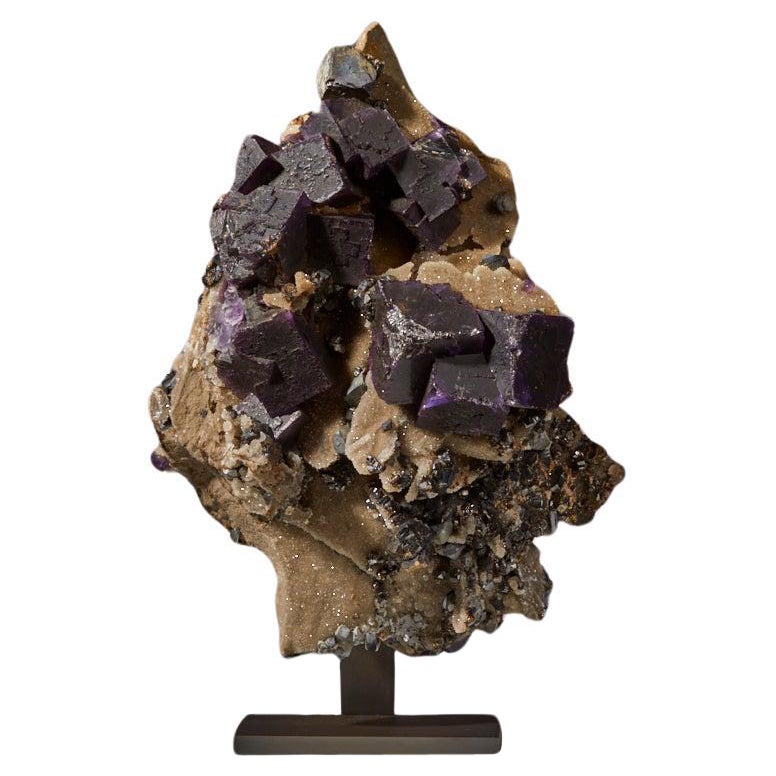 Purple Fluorite Silver Galena sculpture decorative object Tabletop