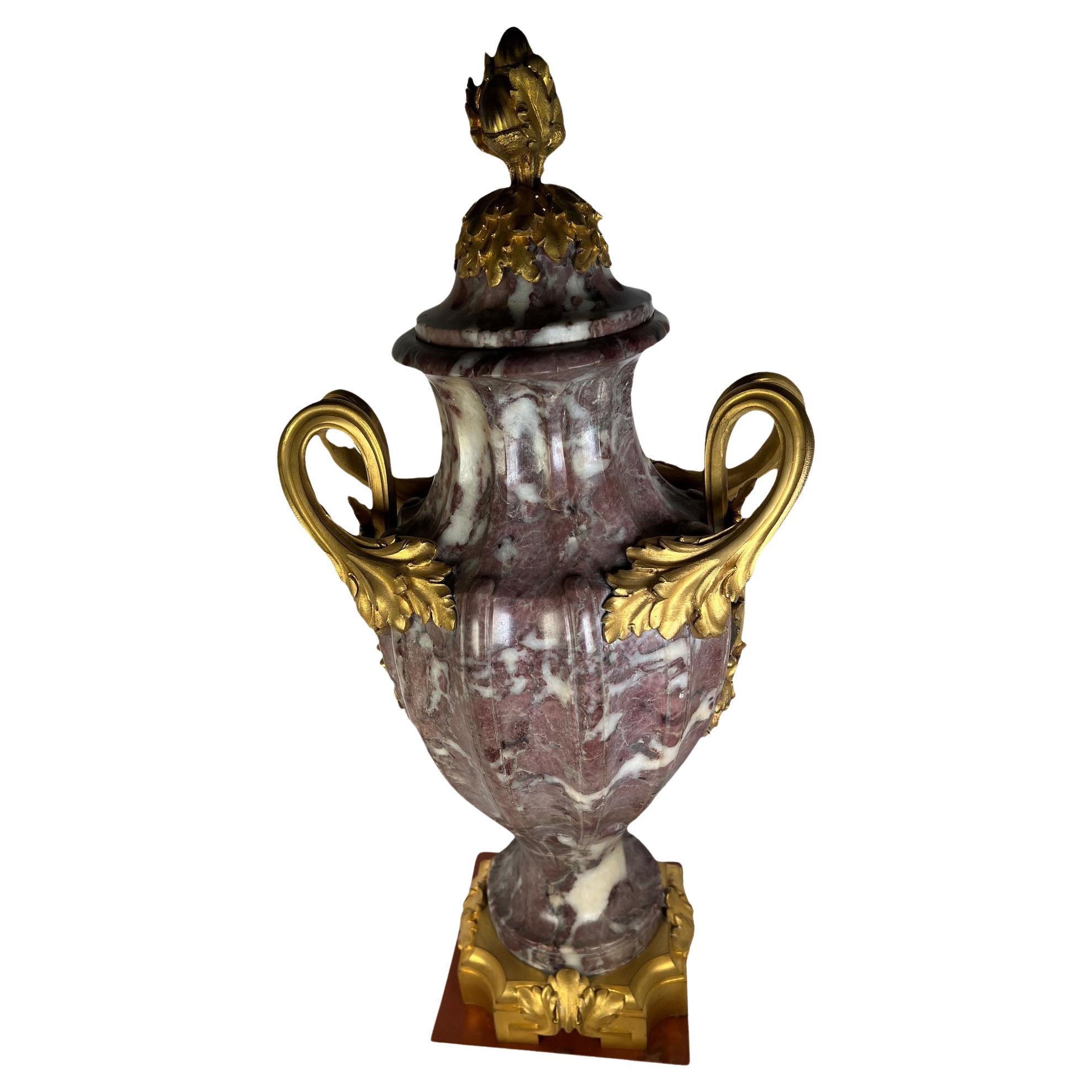 F. Rambaud Signed Late 19th Century Purple Fluted Marble Urn With Lid For Sale