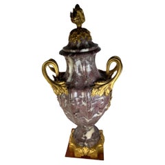 Antique Purple Fluted Marble Urn With Lid