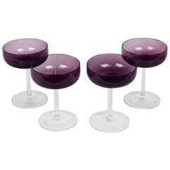 Purple Fostoria Crystal Stemware Champagne Coup Glasses, Set of 4