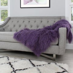 Purple Fur Throw Blanket, Mongolian Fur
