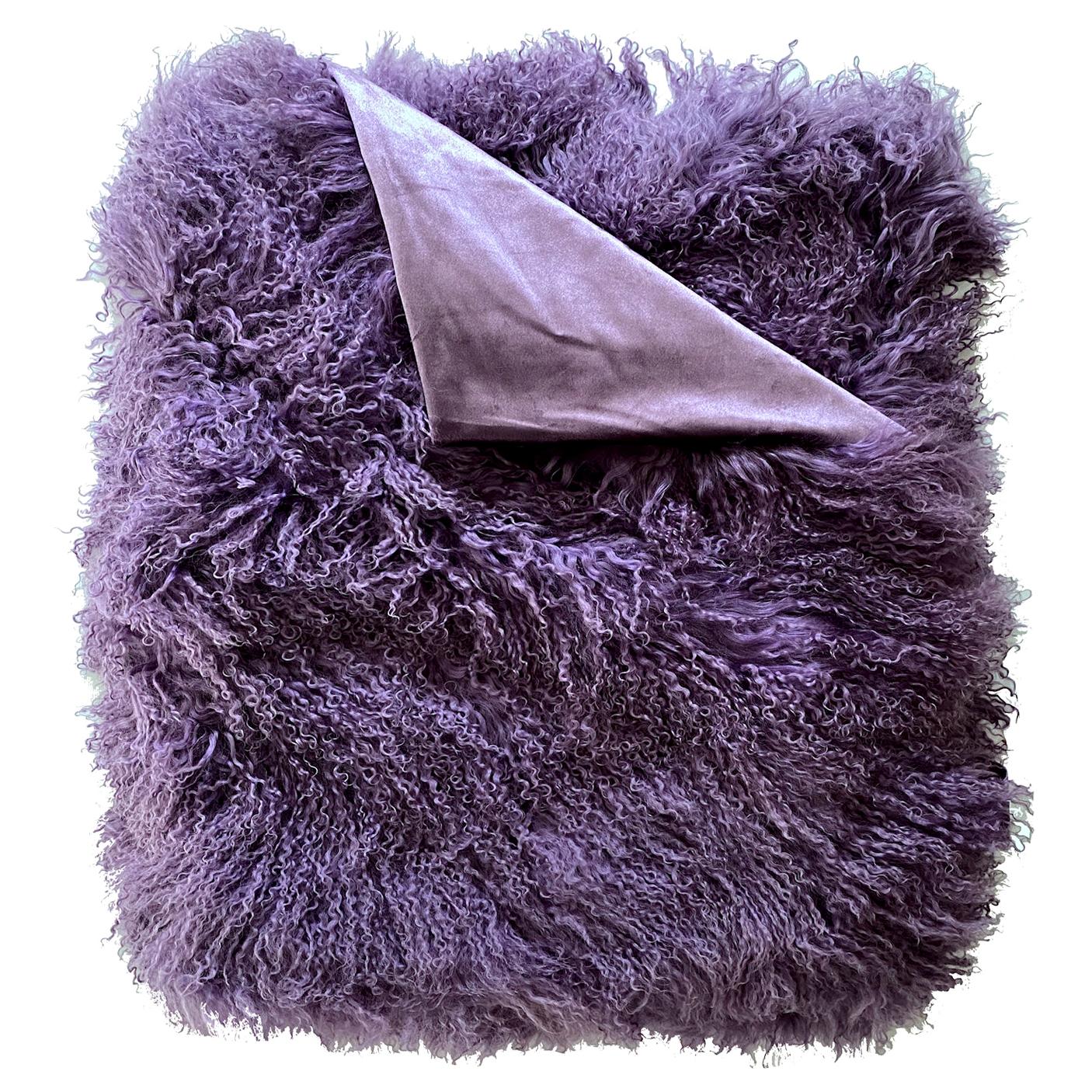 Purple Fur Throw Blanket, Mongolian Fur 