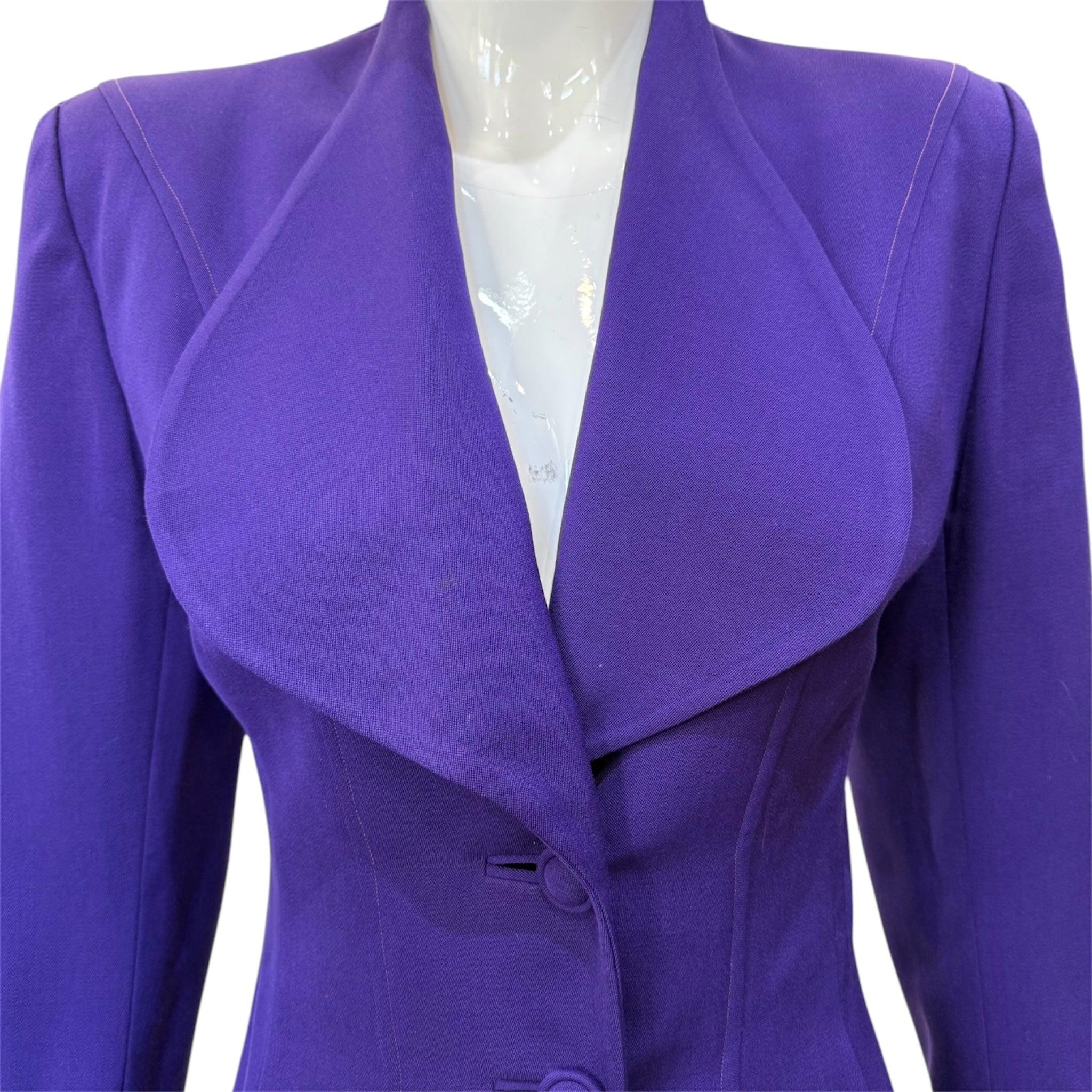 Lila Gabardine Perlen Blazer Jacke mit breitem Revers, 1940er Jahre (Violett) im Angebot