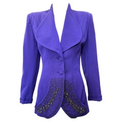 Purple Gabardine Beaded Wide Lapel Blazer Jacket, 1940s