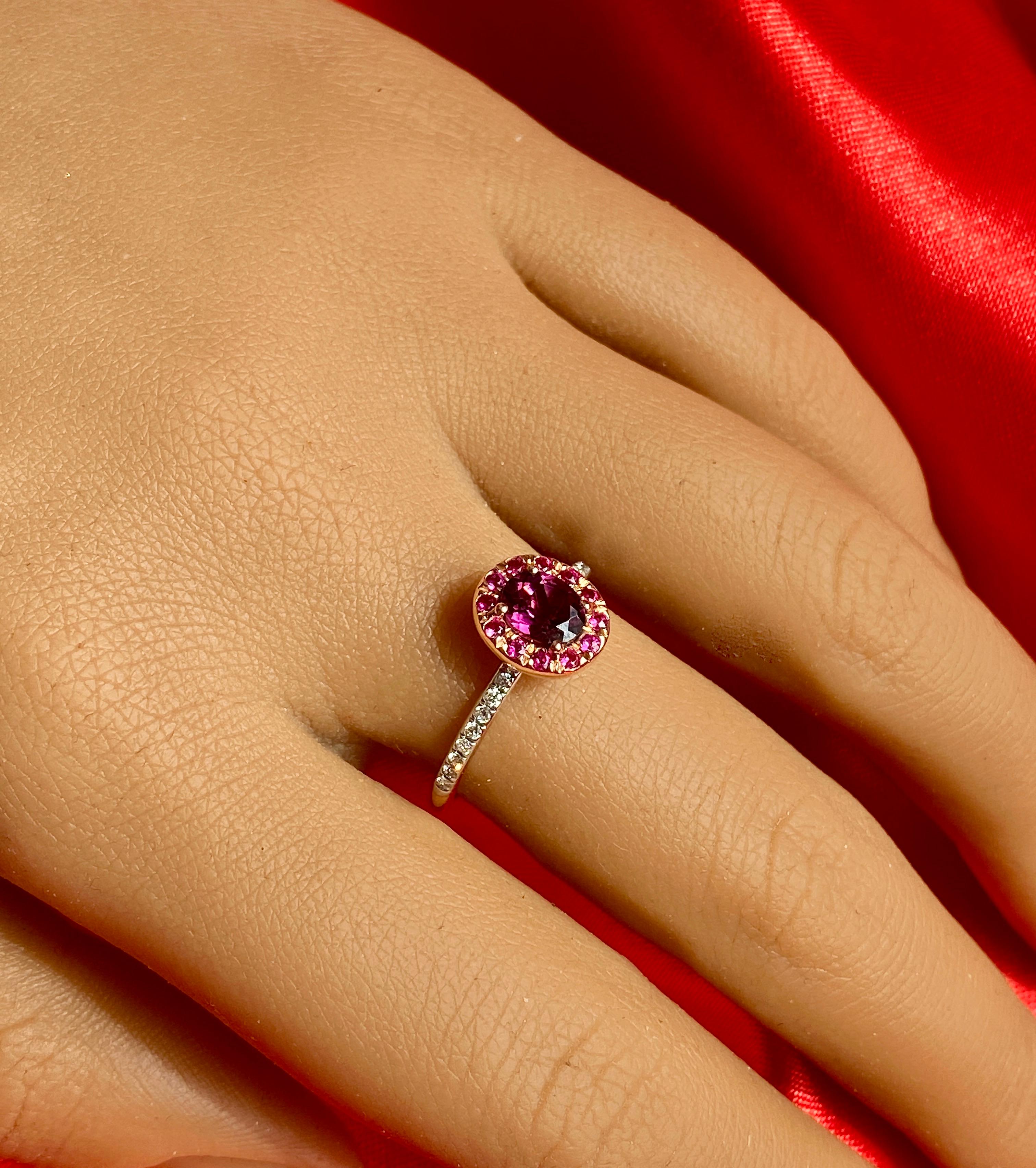 Modern Purple Garnet and Diamond Solitaire Ring, Natural Gemstone Solitaire Ring Gold For Sale
