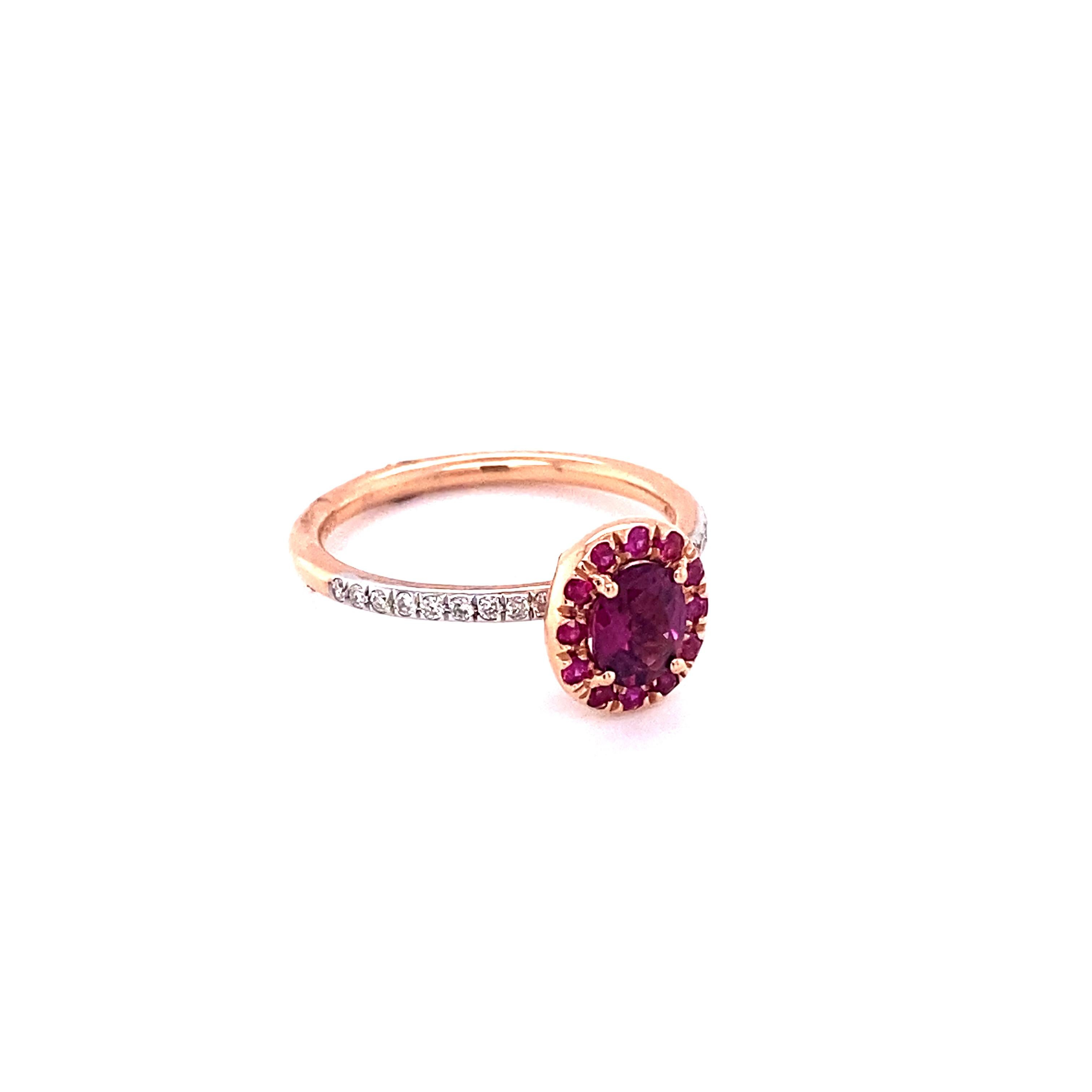 Purple Garnet and Diamond Solitaire Ring, Natural Gemstone Solitaire Ring Gold In New Condition For Sale In New York, NY