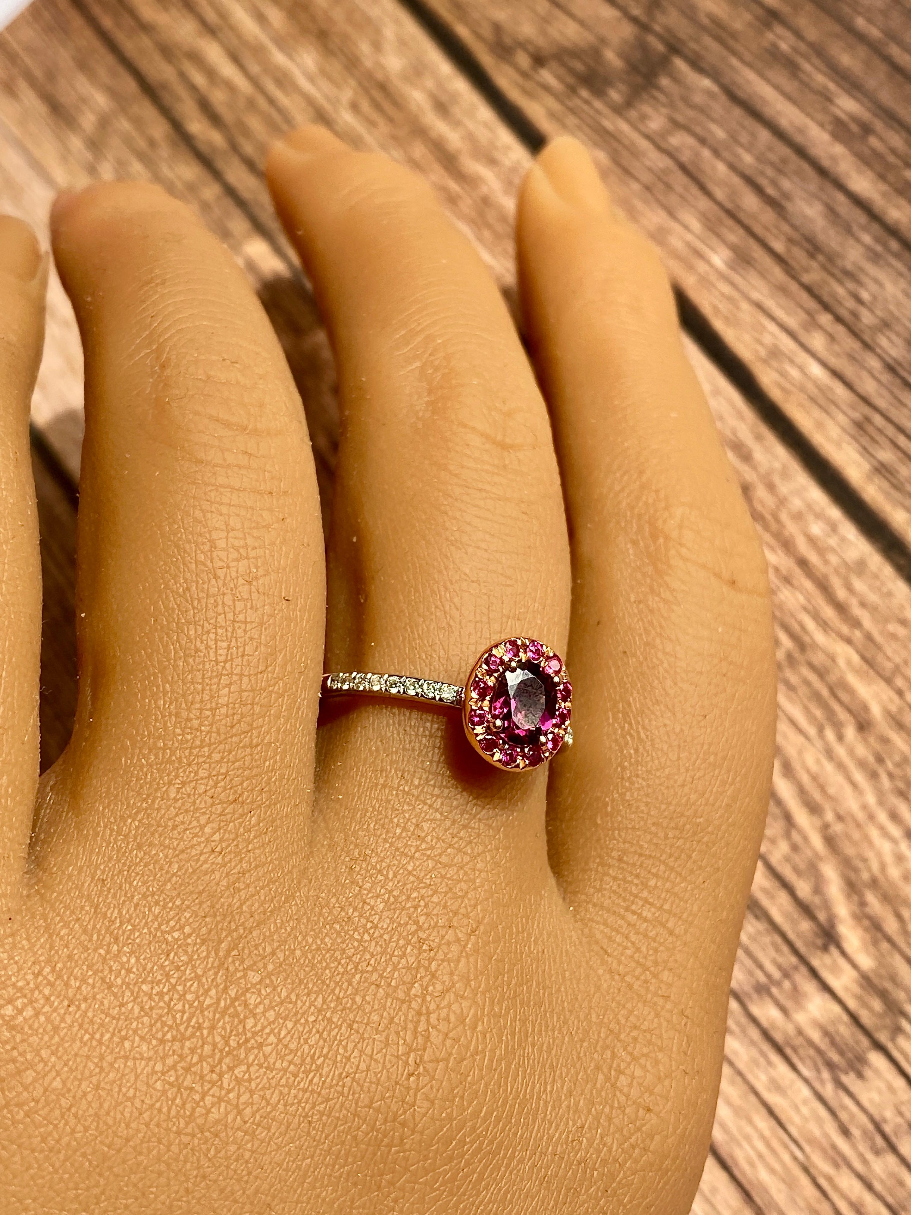 Women's Purple Garnet and Diamond Solitaire Ring, Natural Gemstone Solitaire Ring Gold For Sale