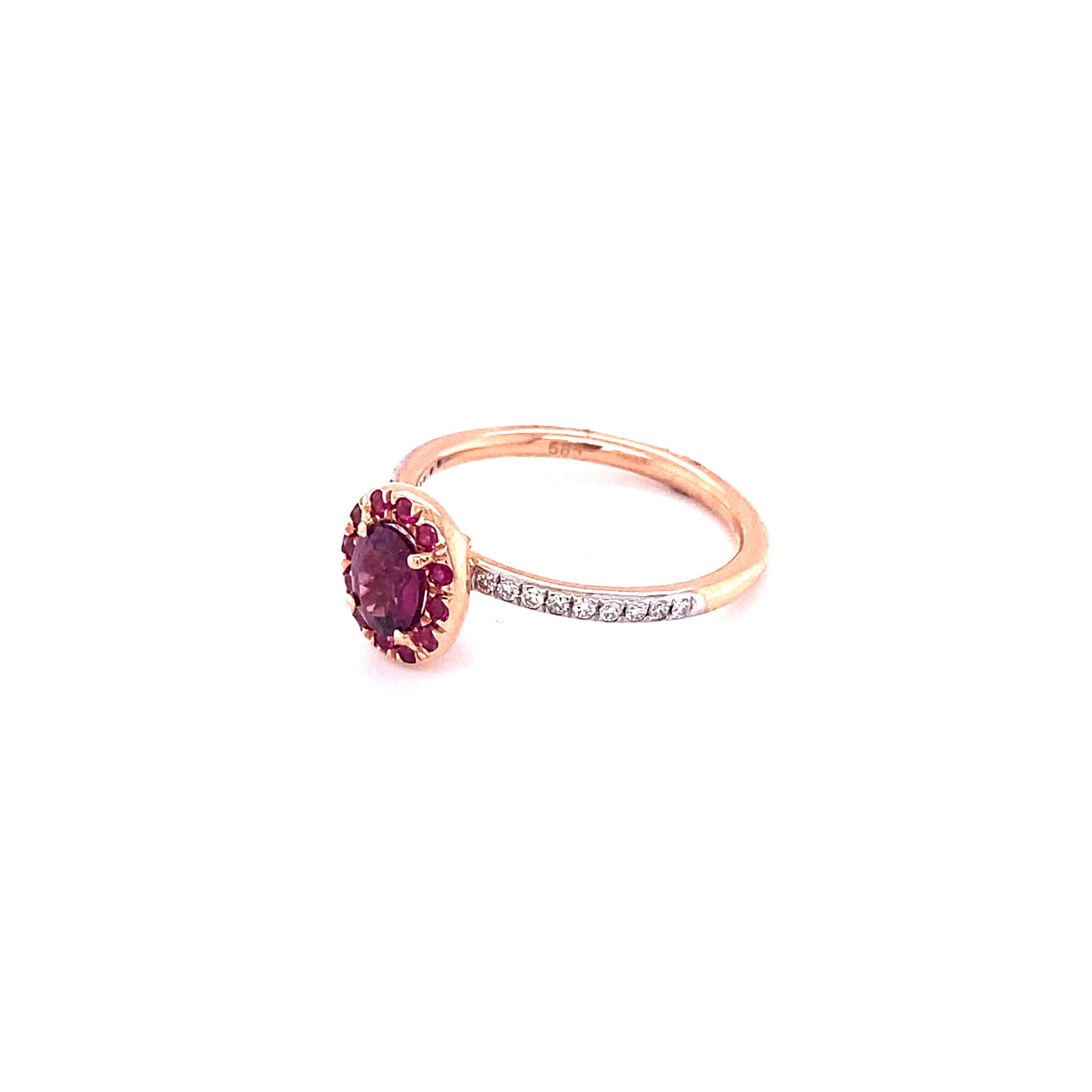 Purple Garnet and Diamond Solitaire Ring, Natural Gemstone Solitaire Ring Gold For Sale 1