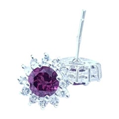 Purple Garnet And Topaz Combination Cluster Earring In 925 Sterling Silver Gift.