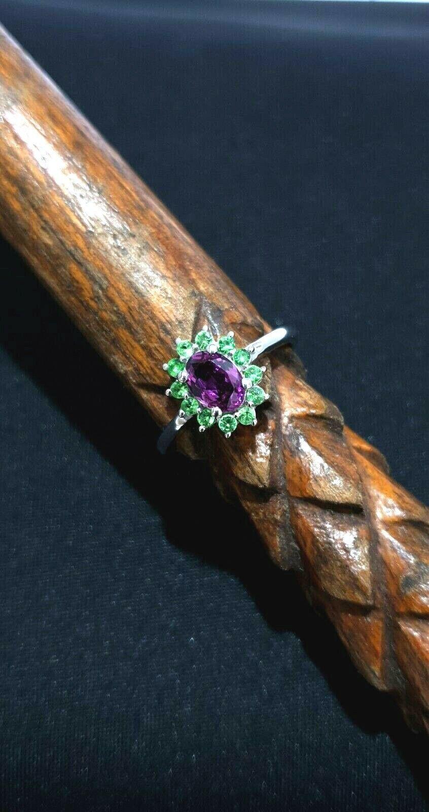 Purple Garnet Cluster Ring Sterling Sliver Ring For Birthday/Anniversary Gift. For Sale 4