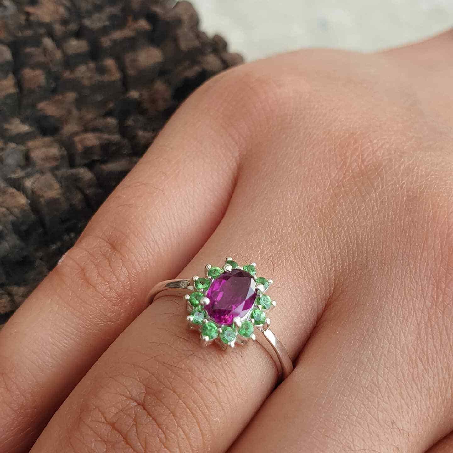 Purple Garnet Cluster Ring Sterling Sliver Ring For Birthday/Anniversary Gift. For Sale 5