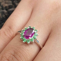 Purple Garnet Cluster Ring Sterling Sliver Ring For Birthday/Anniversary Gift.