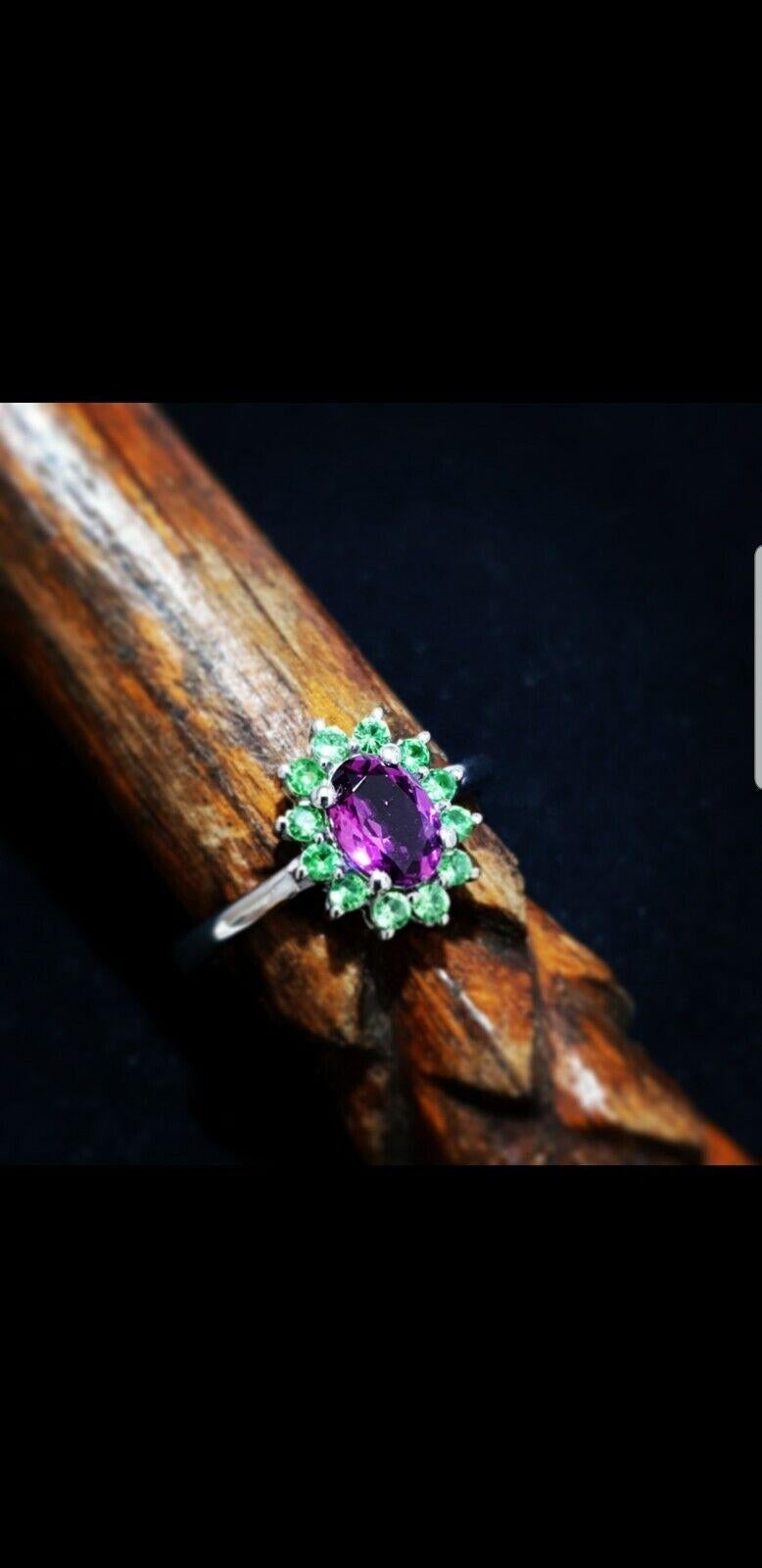 Women's or Men's Purple Garnet Cluster Ring Sterling Sliver Ring For Birthday/Anniversary Gift. For Sale