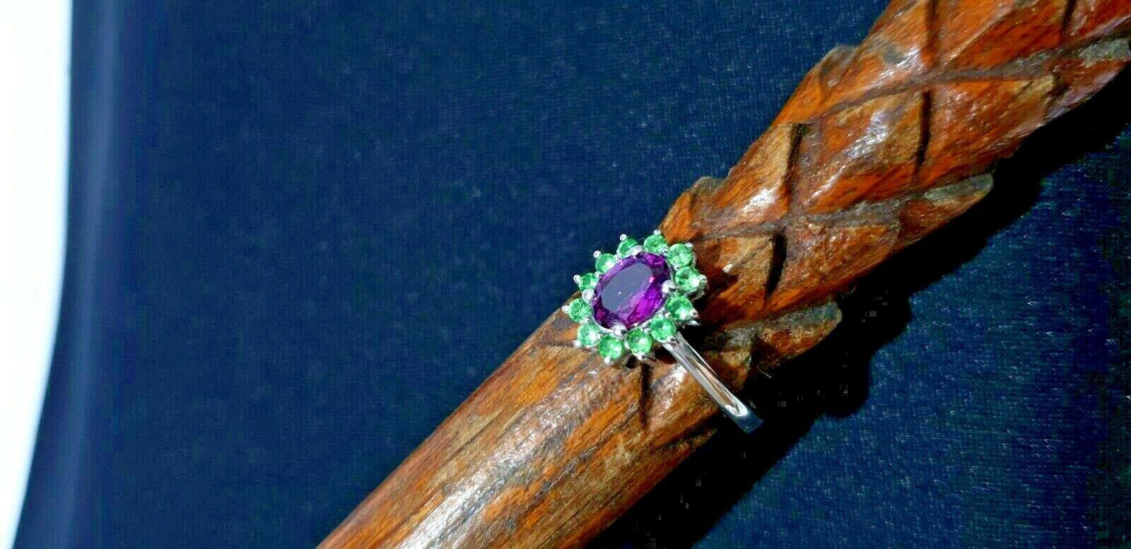 Purple Garnet Cluster Ring Sterling Sliver Ring For Birthday/Anniversary Gift. For Sale 1