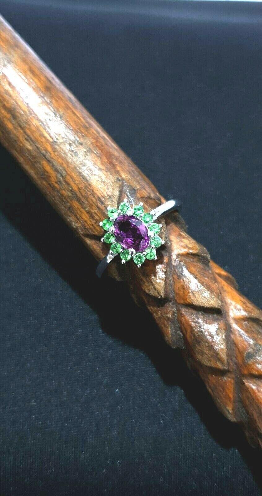 Purple Garnet Cluster Ring Sterling Sliver Ring For Birthday/Anniversary Gift. For Sale 3