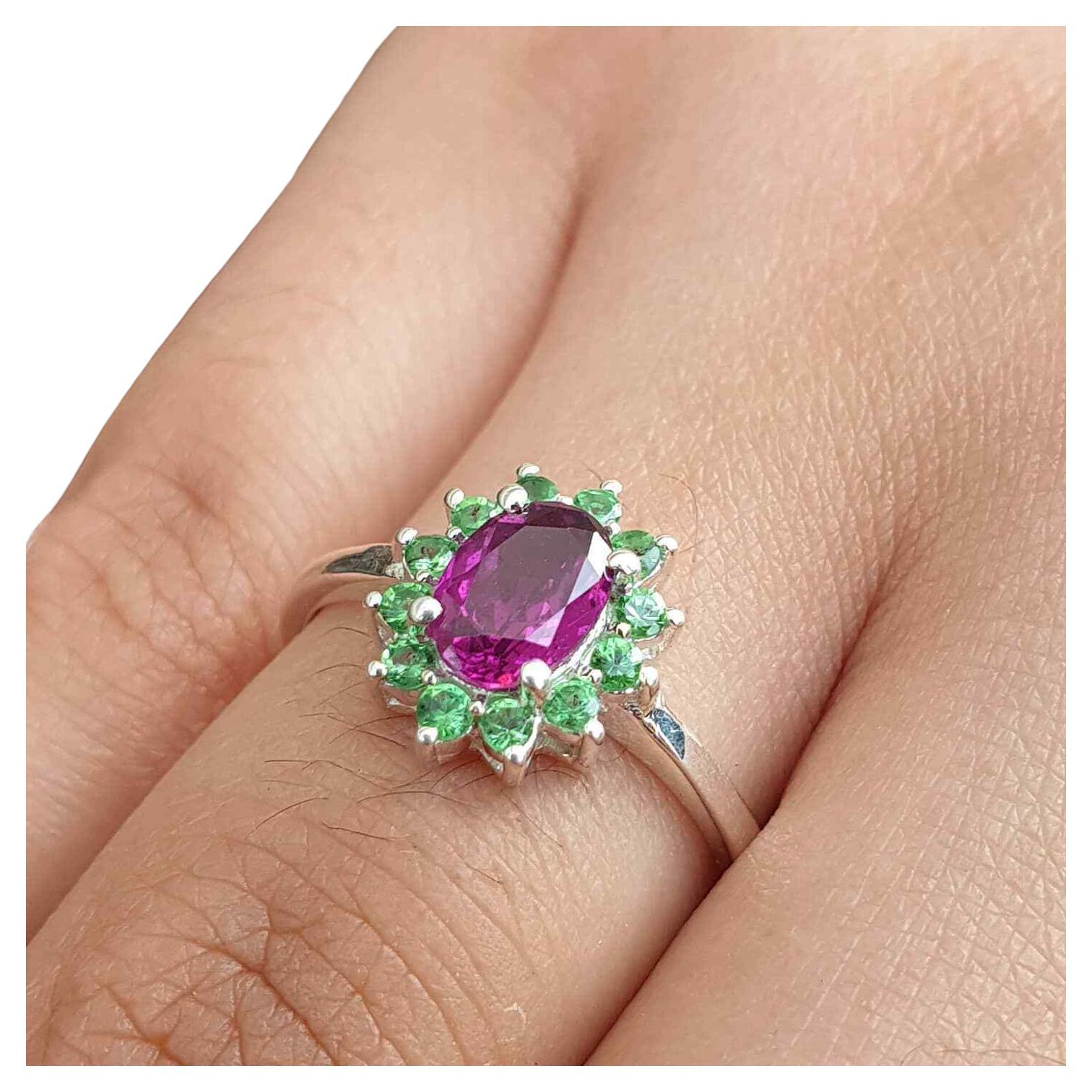 Purple Garnet Cluster Ring Sterling Sliver Ring For Birthday/Anniversary Gift. For Sale