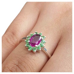 Purple Garnet Cluster Ring Sterling Sliver Ring For Birthday/Anniversary Gift.