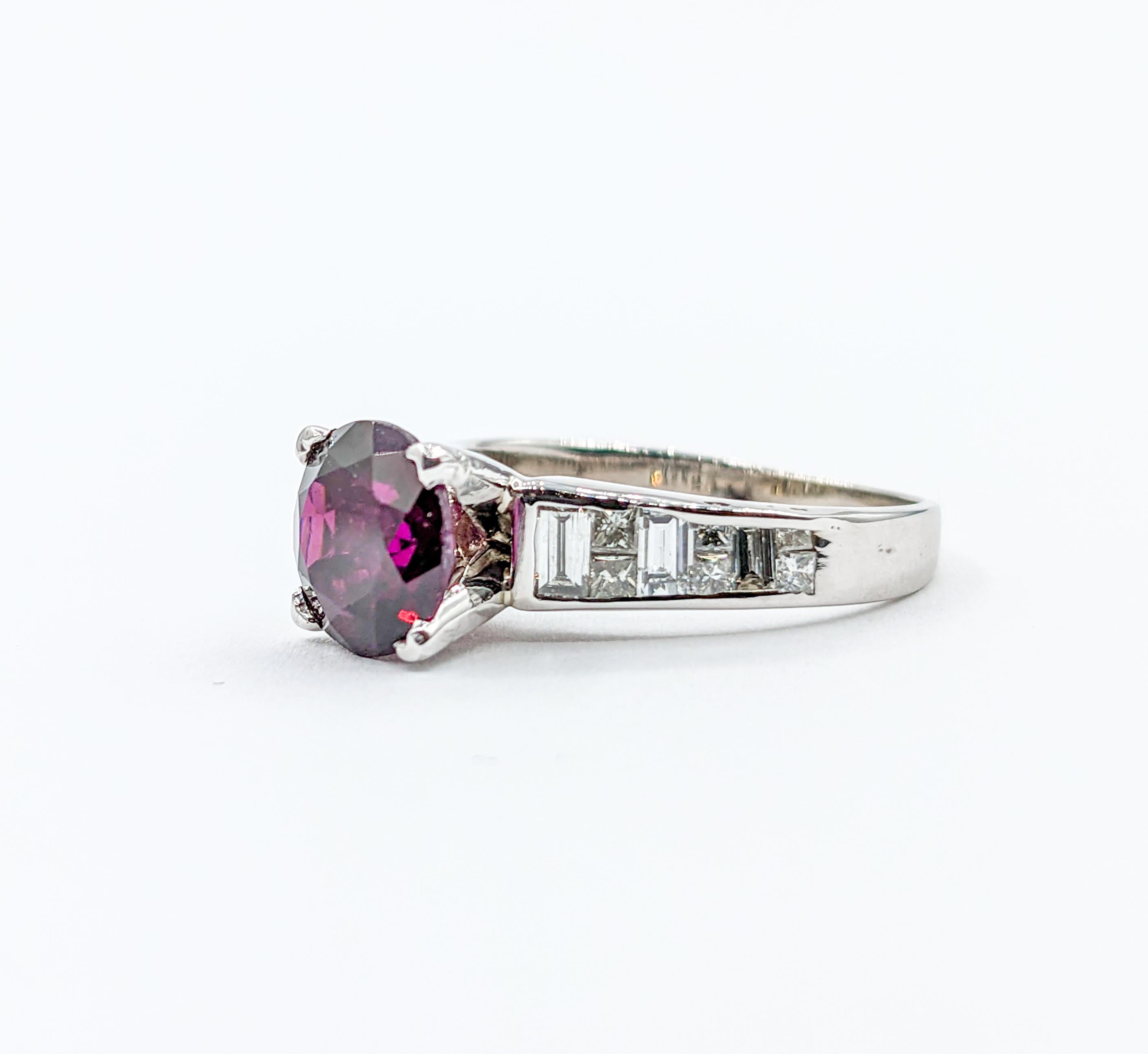 Purple Garnet & Diamond Ring in White Gold For Sale 4