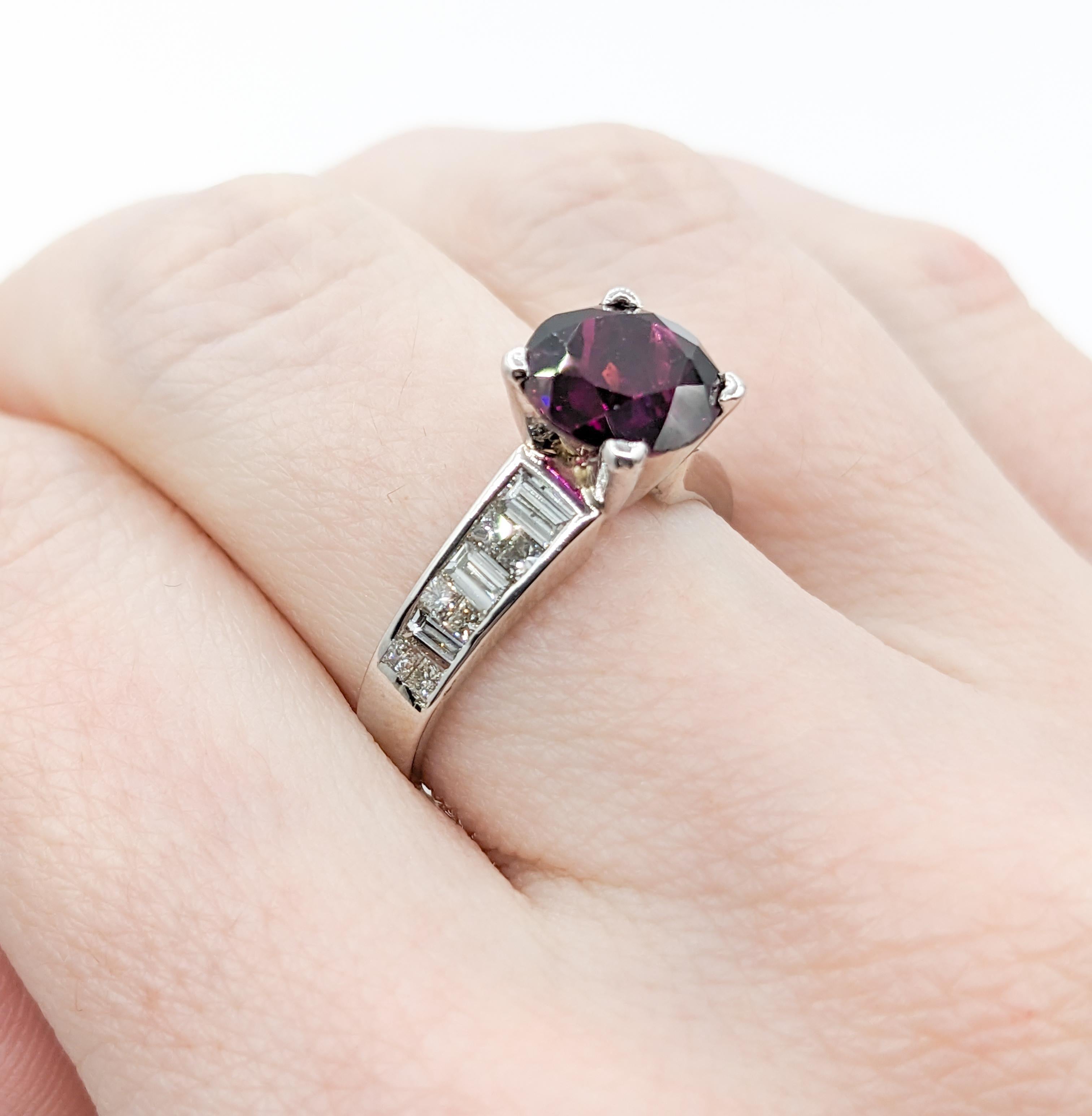 Women's Purple Garnet & Diamond Ring in White Gold For Sale