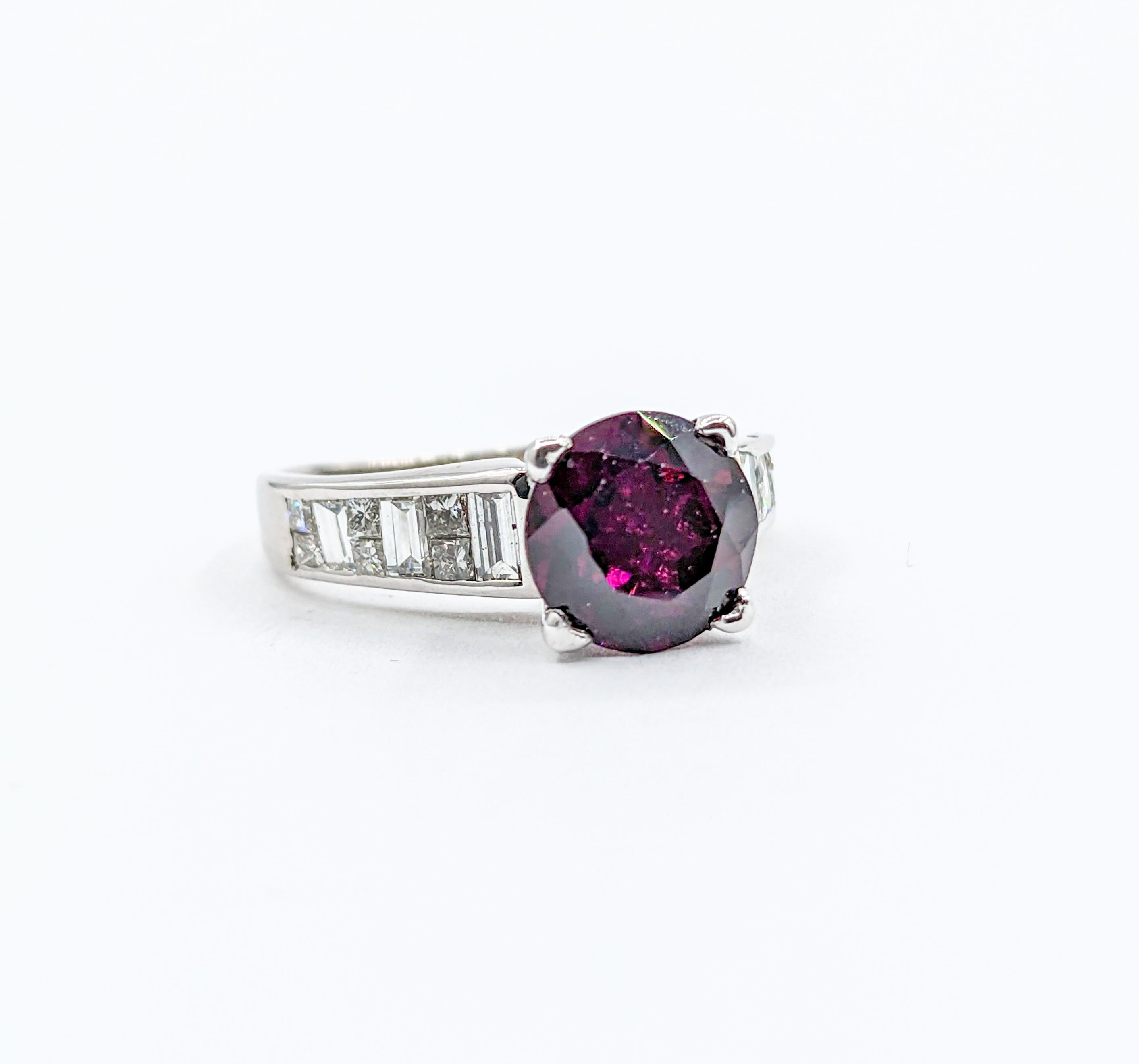 Purple Garnet & Diamond Ring in White Gold For Sale 1