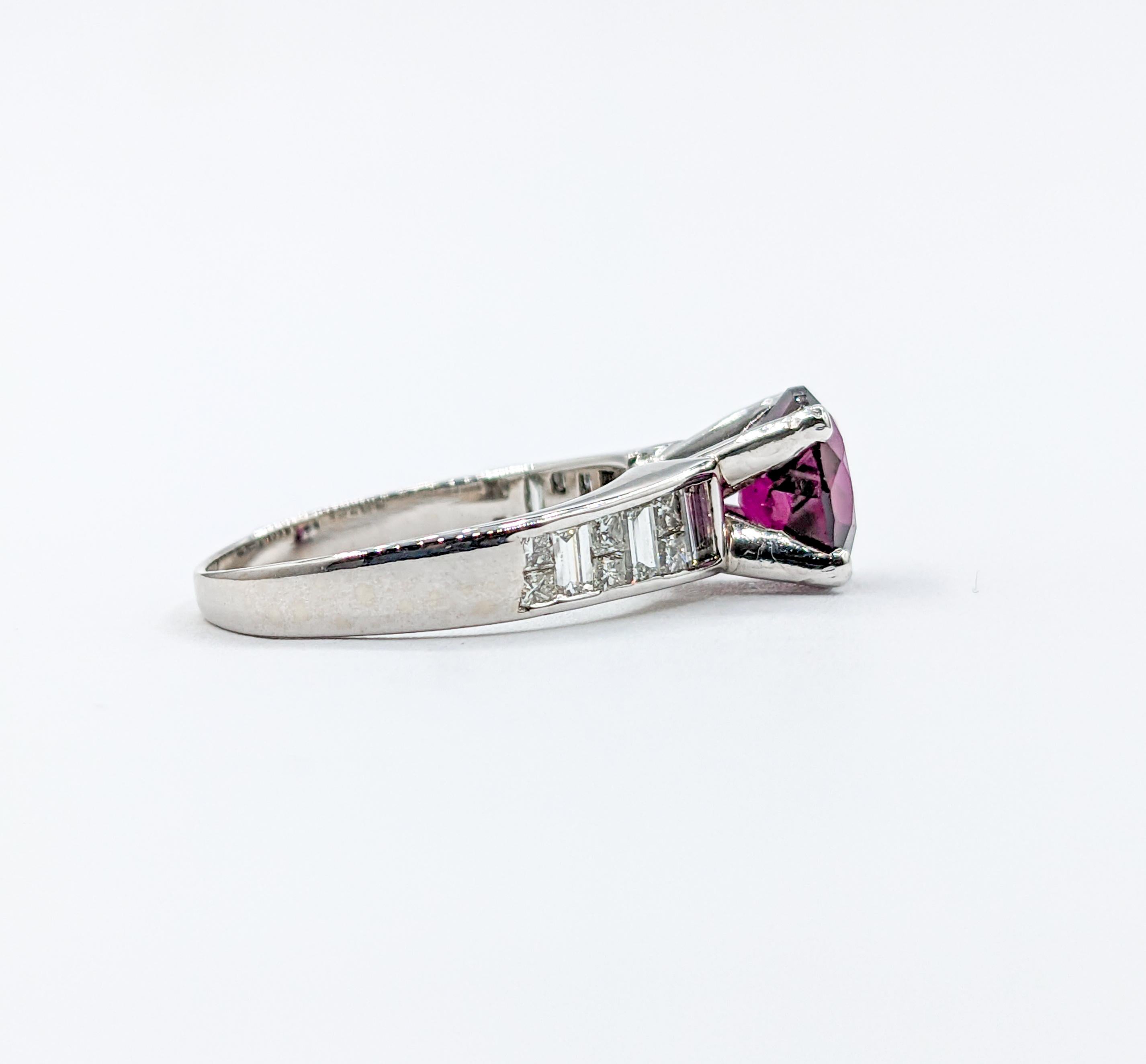 Purple Garnet & Diamond Ring in White Gold For Sale 2