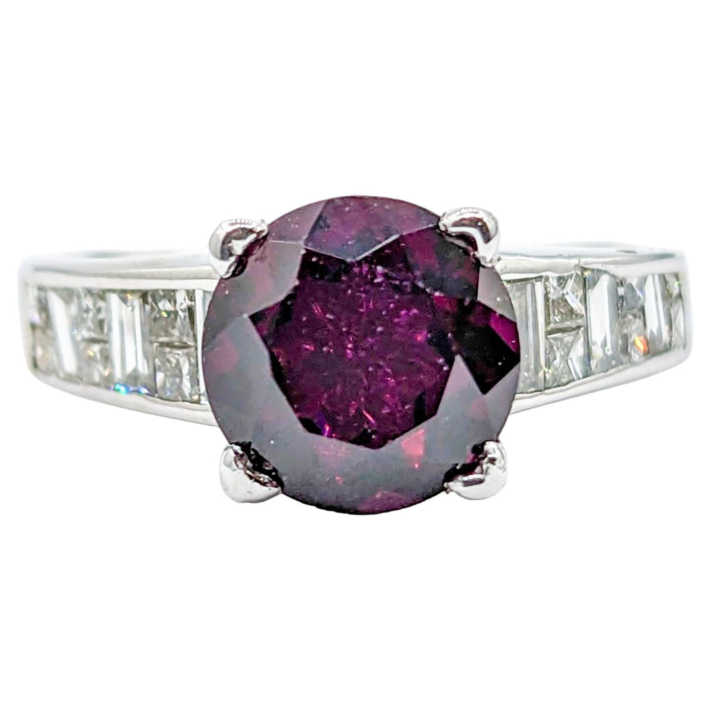 Purple Garnet & Diamond Ring in White Gold For Sale