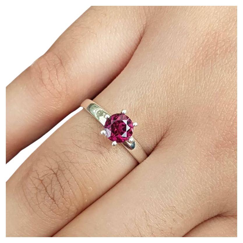 Purple Garnet Solitaire Ring Sterling Silver Ring For Wedding Birthday Gift. For Sale